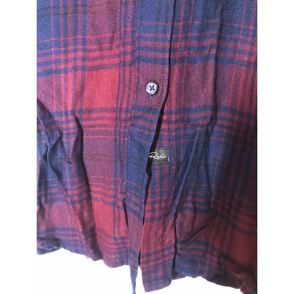 Rails Bianca Shirt Dress Plaid Flannel Button Down Mini Currant Navy Size XS - Picture 8 of 13